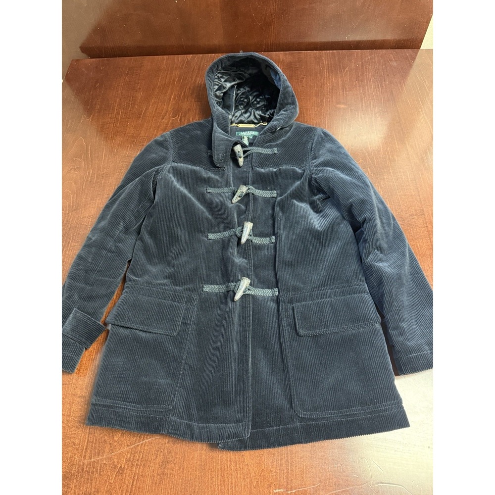 Lauren Ralph Lauren Blue Corduroy Parka Hoodie Toggle Coat Jacket Womens PM